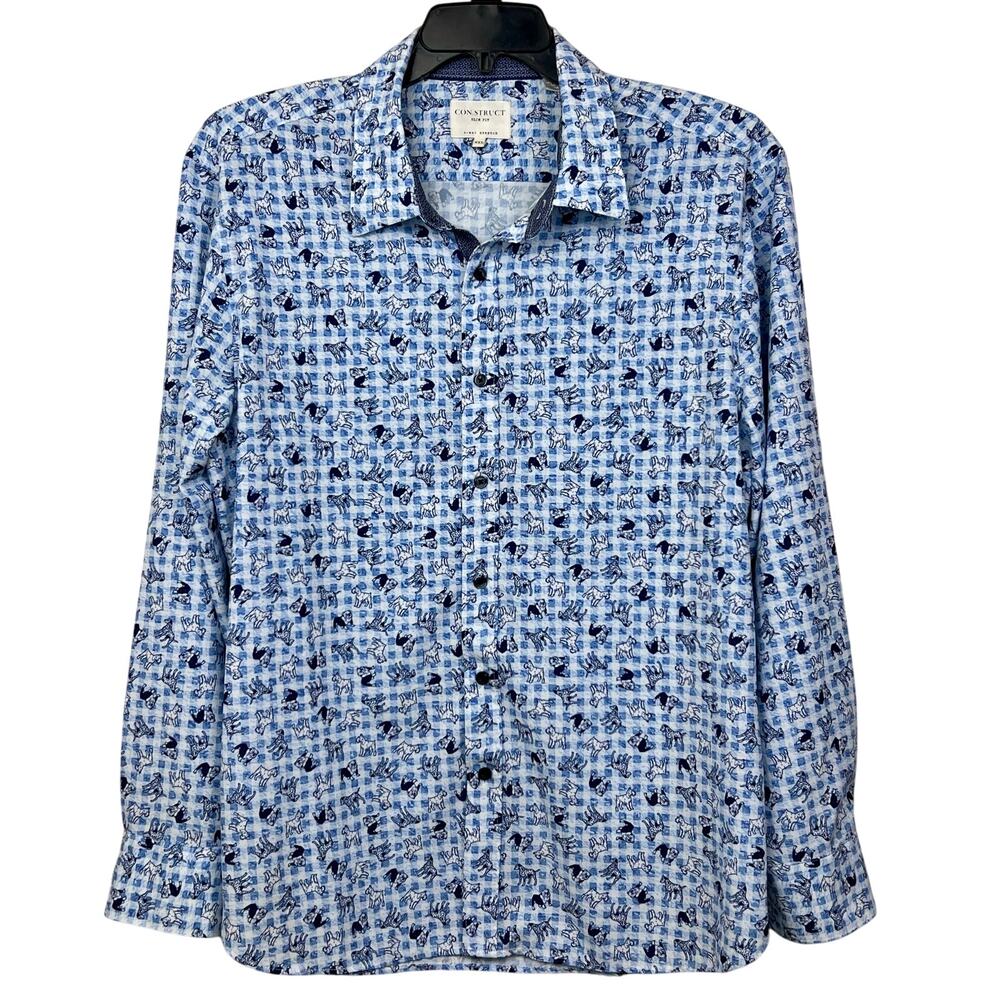 Con.Struct shirt men’s XXL-2XL Slim fit, 4-way stretch, flip cuffs, dog print!